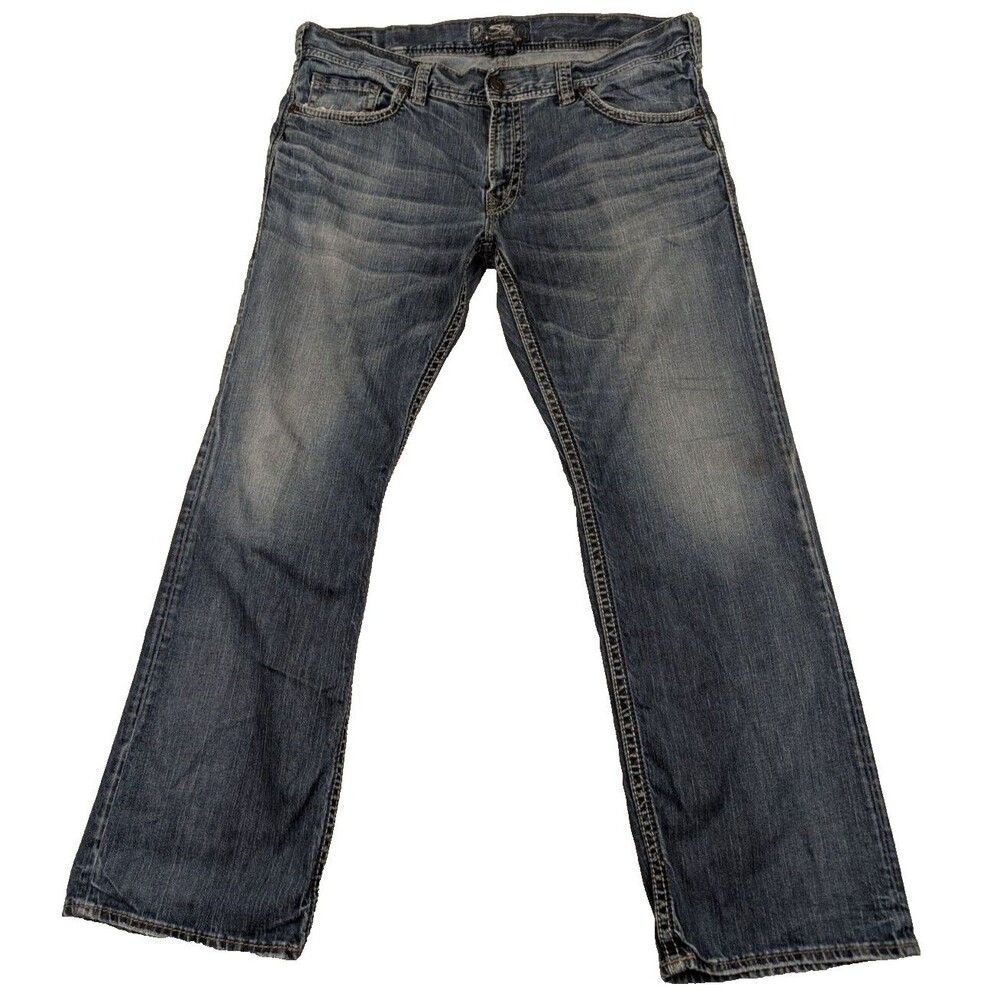 Silver Jeans Mens Size 40x33 Distressed ZAC Dark Blue Baggy Relaxed Straight